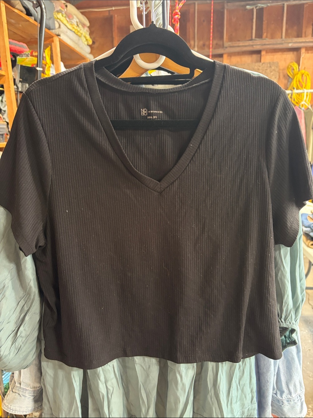 No Boundaries Black Ribbed V-Neck Crop Top